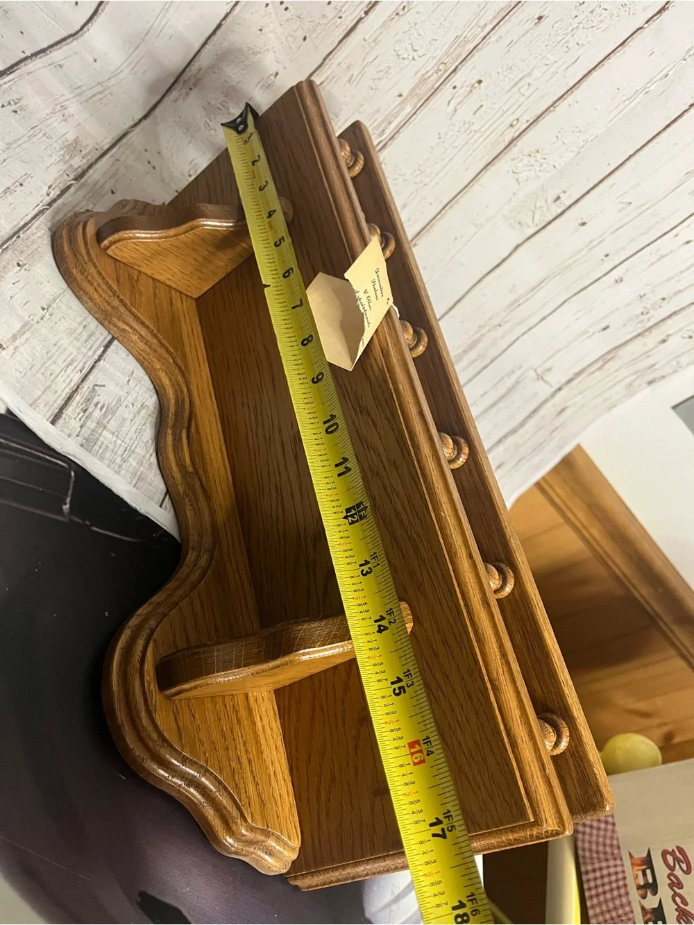 Vtg Spindle Rail Solid Oak Wood Wall Mounted Shelf 18” With Tag